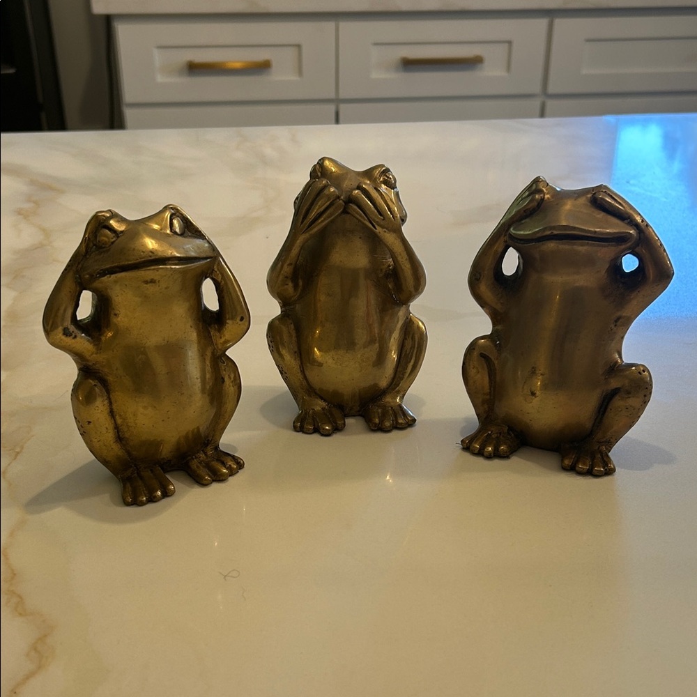Vintage brass frog set: The Morality Trio